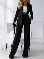 Womens Double-Breasted Blazer and Wide-Leg Pants Suit Set