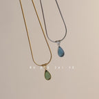 Vintage French Retro Titanium Steel Water Drop Pendant Necklace