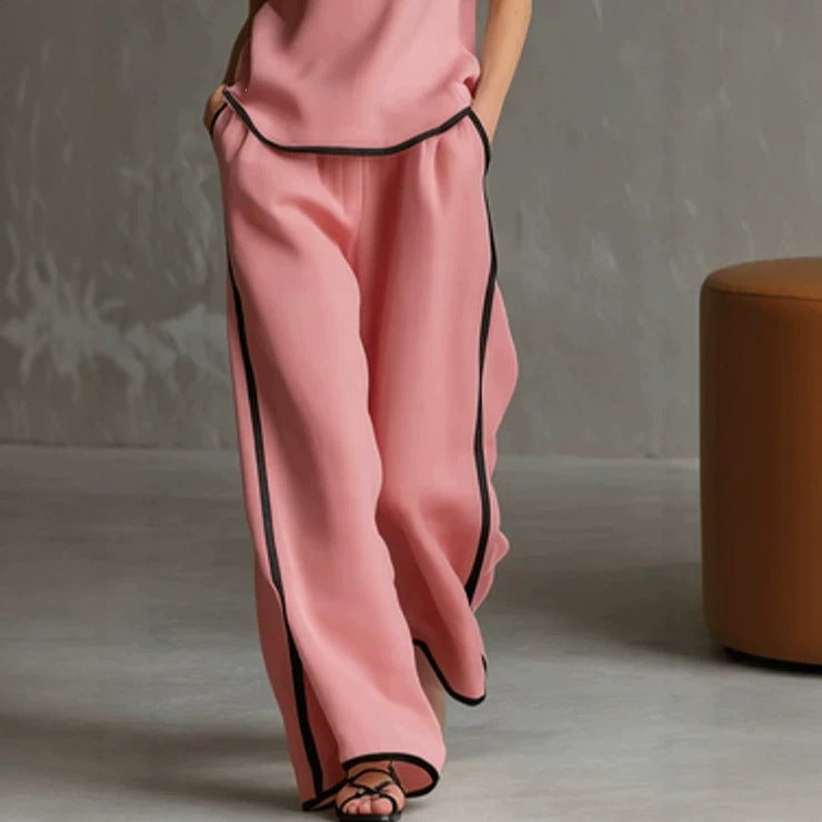 Sleeveless V-Neck Top and Wide-Leg Pants Set