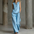 Sleeveless V-Neck Top and Wide-Leg Pants Set