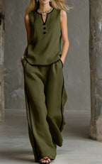 Sleeveless V-Neck Top and Wide-Leg Pants Set