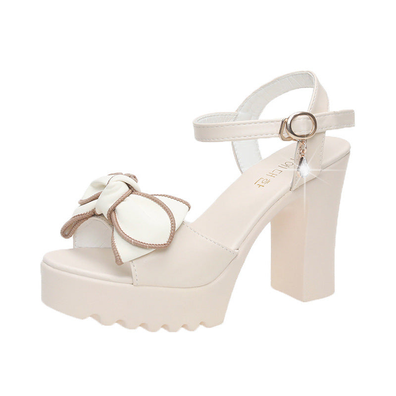 Chunky Heel Women Sandals Soft Leather Comfortable Height Increasing