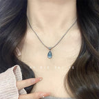Vintage French Retro Titanium Steel Water Drop Pendant Necklace