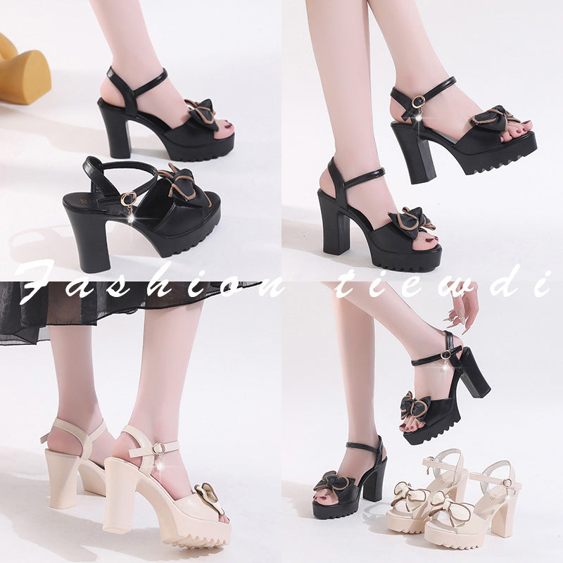 Chunky Heel Women Sandals Soft Leather Comfortable Height Increasing