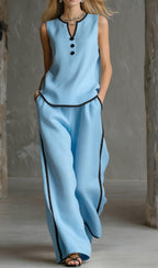 Sleeveless V-Neck Top and Wide-Leg Pants Set