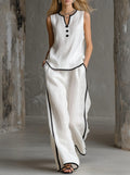 Sleeveless V-Neck Top and Wide-Leg Pants Set