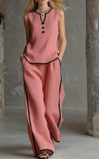 Sleeveless V-Neck Top and Wide-Leg Pants Set