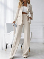 Womens Double-Breasted Blazer and Wide-Leg Pants Suit Set